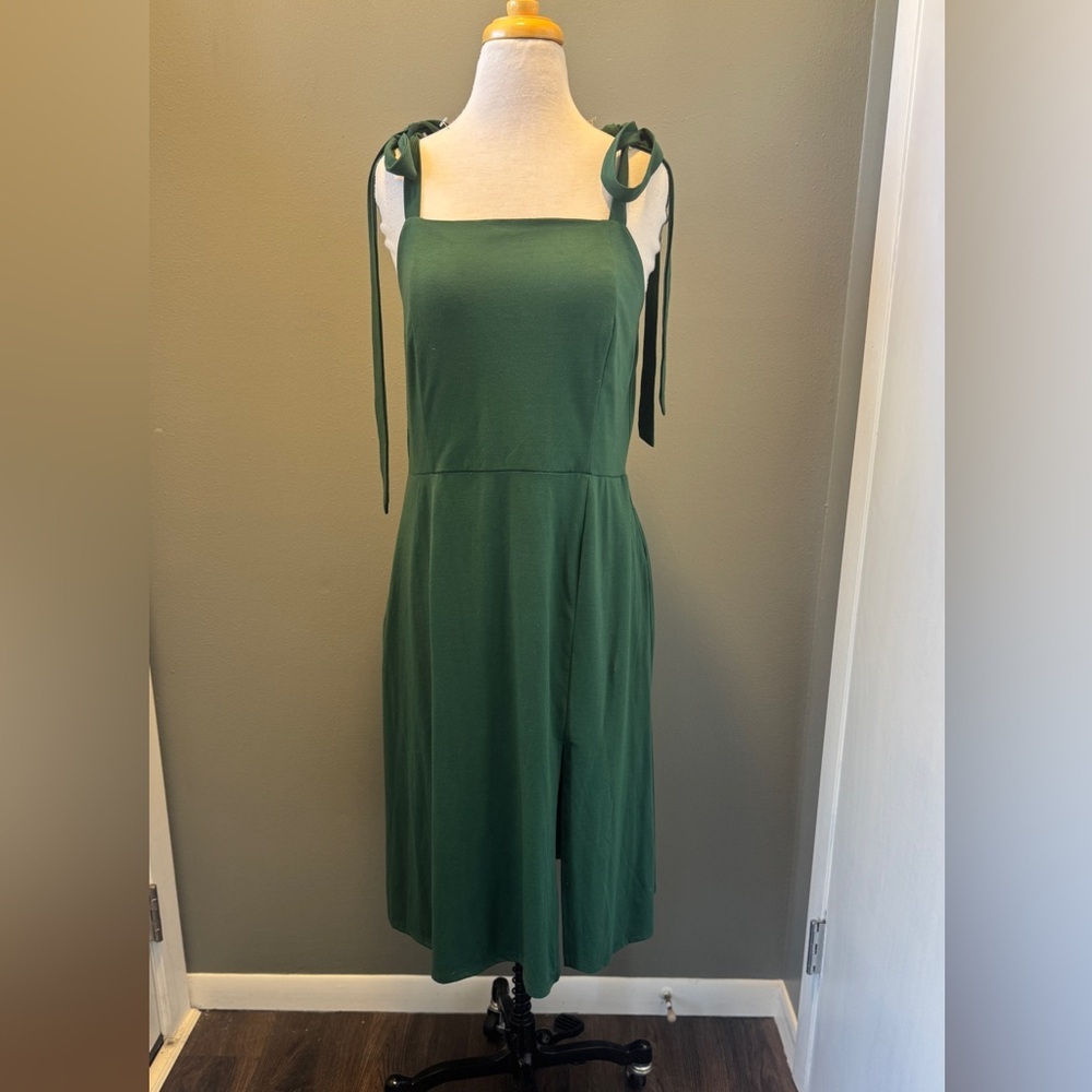 Emerald green cotton dress with side pockets Sz L